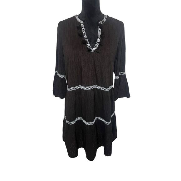 NWT TOMMY BAHAMA EMBROIDERED TIERED COTTON TASSEL BLACK DRESS WOMENS SIZE SMALL - Picture 5 of 12